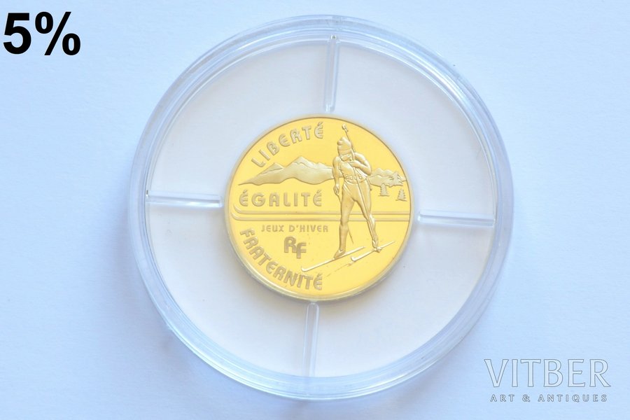 France, 10 euro, 2005, Olympic Winter Games in Turin in 2006, Biathlon, gold, fineness 920, 8.45 g, fine gold weight 7.78 g, KM# 1424