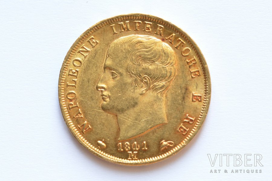 France, 40 lire, 1811, Napoléon I, gold, fineness 900, 12.903 g, fine gold weight 11.6 g, KM# 12, Fr# 5, actual weight 12.89 g