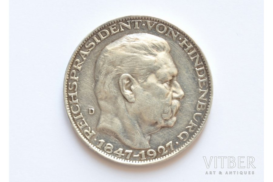 настольная медаль, Пауль фон Гинденбург (1847 - 1927), серебро, 900 проба, Германия, 1930 г., 24.85 г