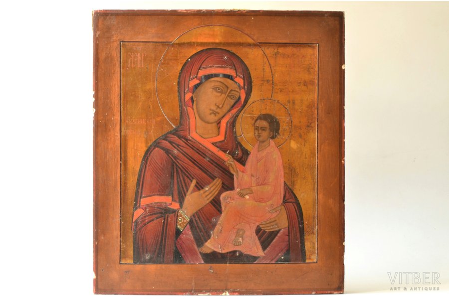 icon, Our Lady of Tikhvin, board, painting, painting on silver, Russia, the 19th cent., 35.5 x 31.5 x 2.9 cm