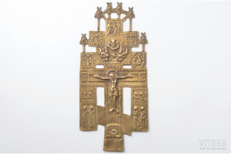 cross, The Crucifixion of Christ with saints and five feasts, copper alloy, Russia, the 18th cent., 26.5 x 12.3 x 0.15 cm, 377.5 g.