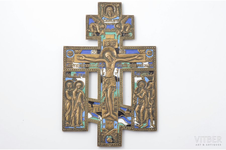 cross, The Crucifixion of Christ with saints, copper alloy, 5-color enamel, Russia, the 2nd half of the 19th cent., 22.7 x 14.7 x 0.4 cm, 609.5 g.