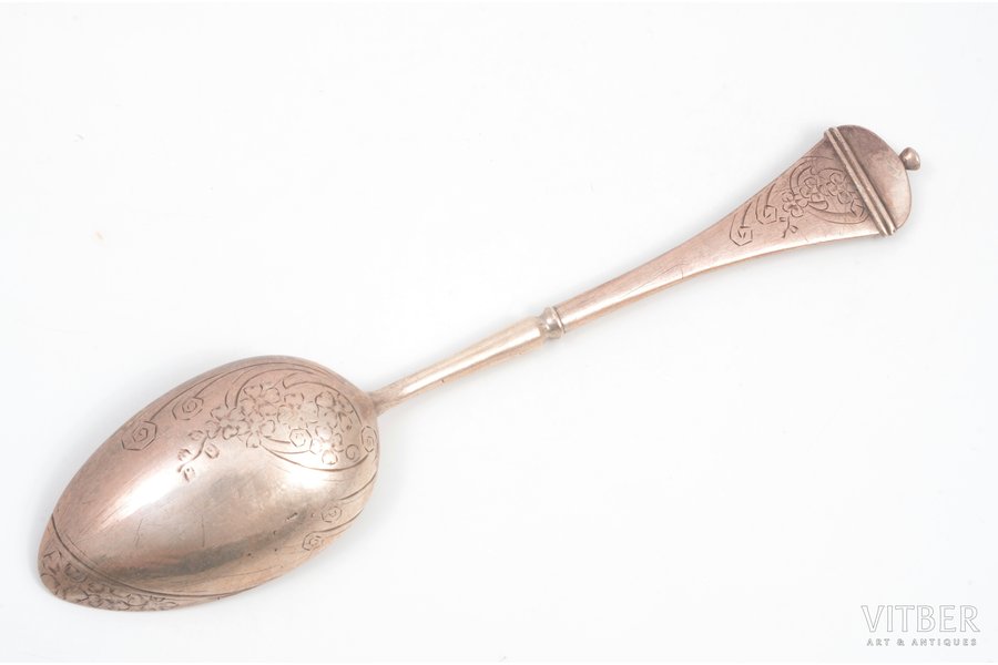 spoon, silver, 84 standard, 48.2 g, engraving, 17.7 cm, 1908-1917, Moscow, Russia
