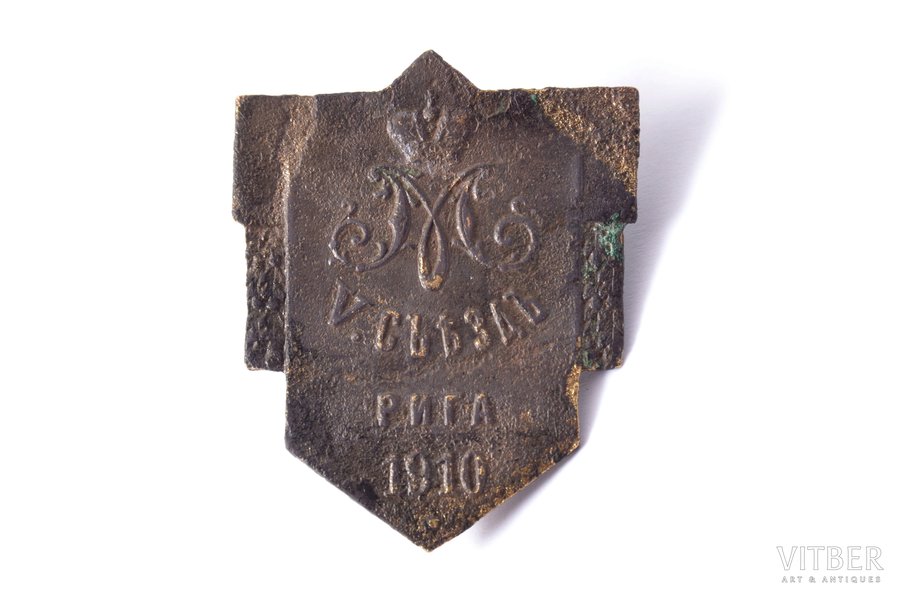 badge, the V Congress in Rīga, Russia, 1910, 34 x 27 mm