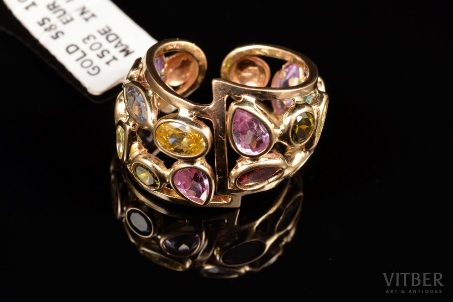 a ring, semiprecious stones, gold, 585 standard, 10.02 g., the size of the ring 18.75 (59), beginning of 21st cent., USA