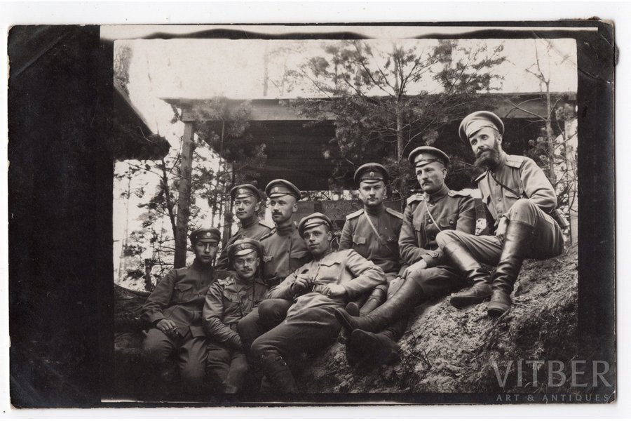 fotogrāfija, Olaine, 1. Daugavgrīvas pulka virsnieki, Latvija, Krievijas impērija, 1917 g., 13.8x8.8 cm