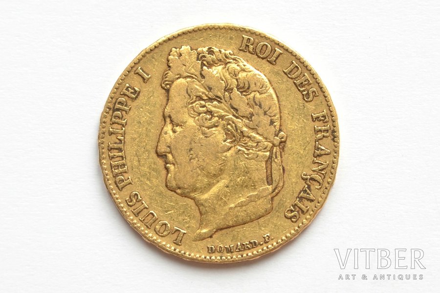 France, 20 francs, 1841, Louis Philippe I, gold, fineness 900, 6.45161 g, fine gold weight 5.806 g, F# 527, KM# 750, actual weight 6.37 g