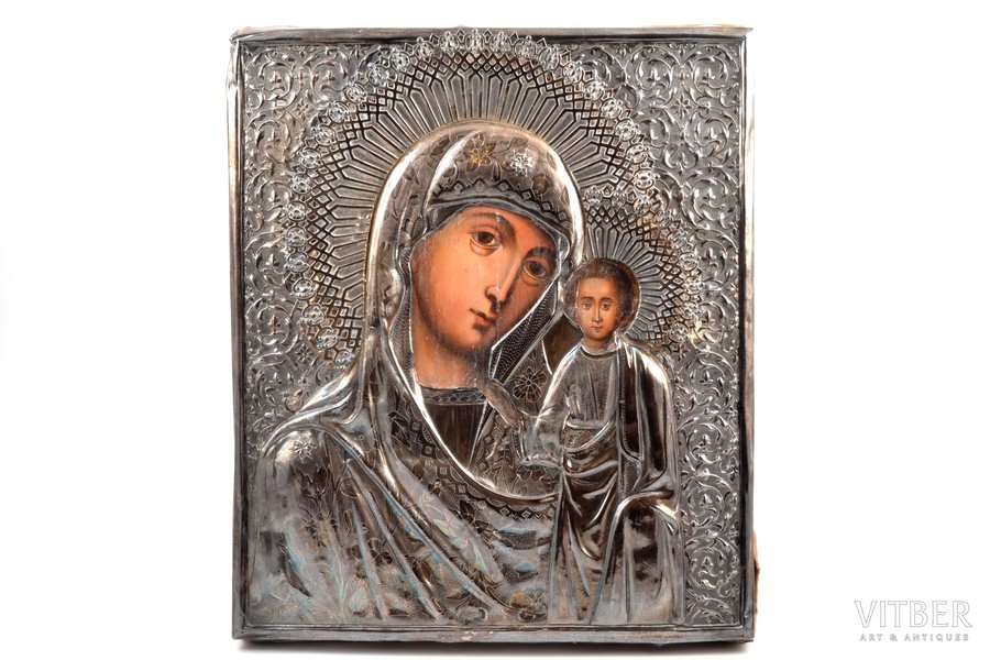 icon, Kazan icon of the Mother of God, board, silver, painting, 84 standard, Moscow, Russia, 1873, 31.5 x 26.5 cm