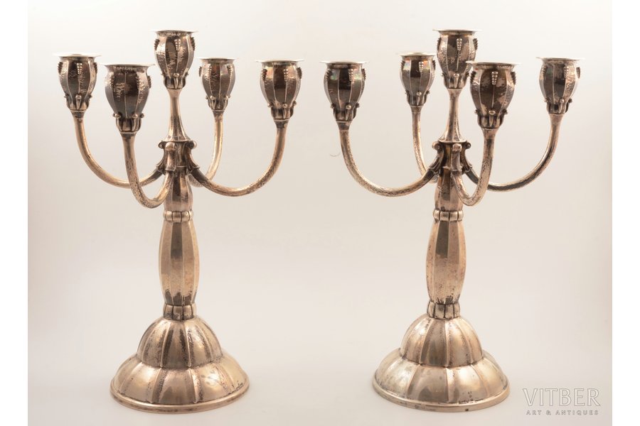 pair of candelabras, silver, 830 standard, 1373 g, 34.5 cm, 1927, Finland