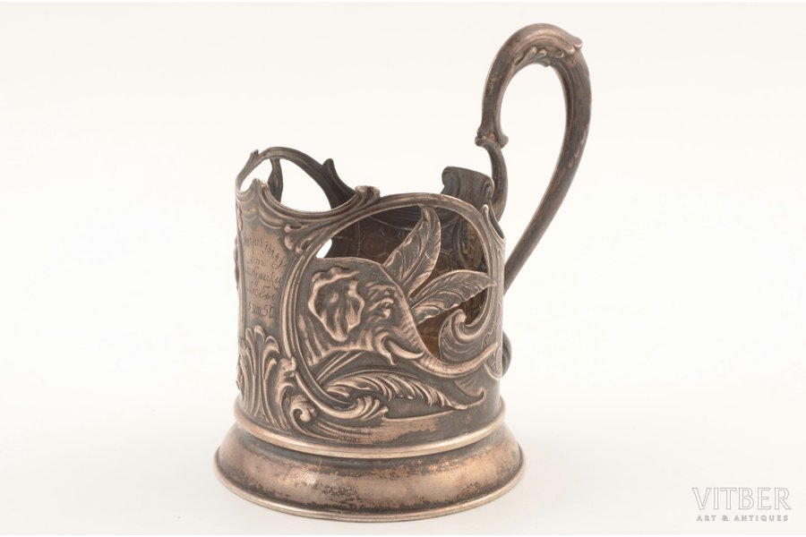 tea glass-holder, silver, "Elephants", 875 standard, 126.9 g, the 40ies of 20th cent., Moscow, USSR