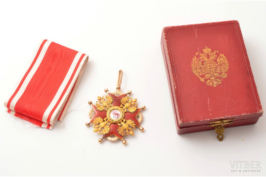 order, The Saint Stanislav order with original case, 2nd class, gold, 56 standard, Russia, 19th cent. 2nd part, 50.5x47 mm, 19.75 g, "Эдуардъ", maker's mark "IL"