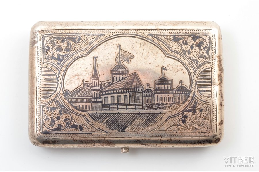 cigarette case, silver, 84 standard, 136.5 g, niello enamel, gilding, 10.8 x 7 x 2.1 cm, 1908-1917, Moscow, Russia