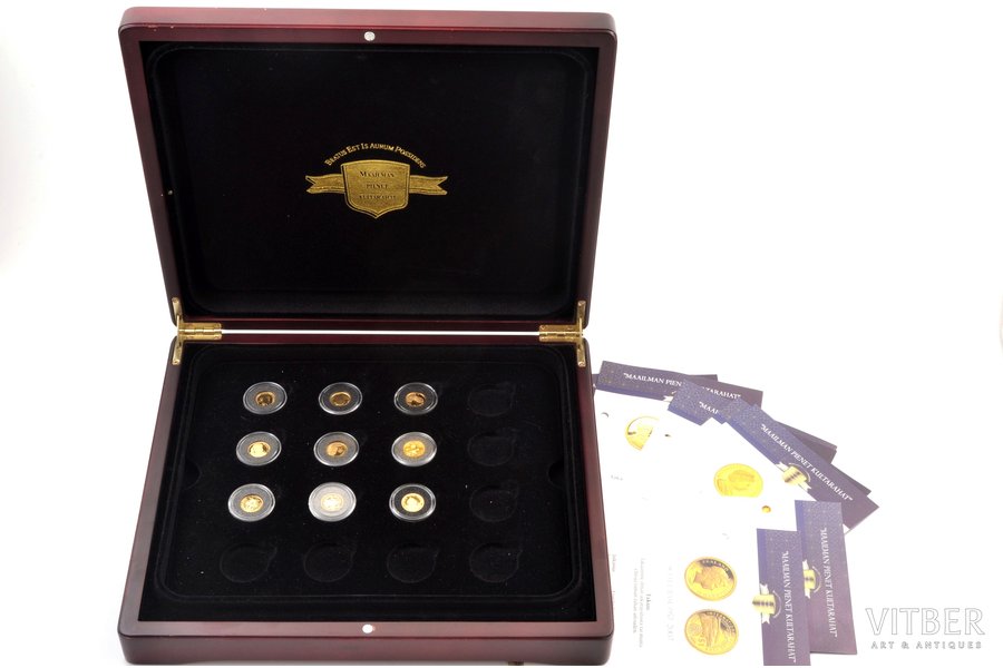 A set of coins from different countries in miniature, gold, fineness 999.9, 11.377 g, fine gold weight 11.377 g