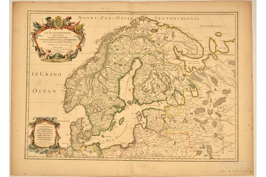 karte, Ziemeļrietumu Eiropa, Francija, 1708 g., 54 х 74 cm