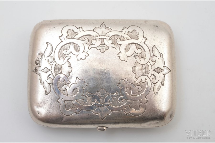 purse, silver, 84 standard, 60.6 g, engraving, 7.8 x 5.7 x 2.2 cm, 1880-1890, St. Petersburg, Russia
