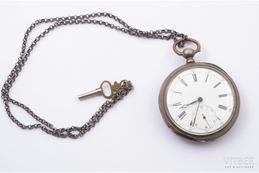 карманные часы, Швейцария, Германия, начало 20-го века, серебро, 800 проба, вес без металлической цепочки 84.83 г, Ø 50 мм, механизм в рабочем состоянии