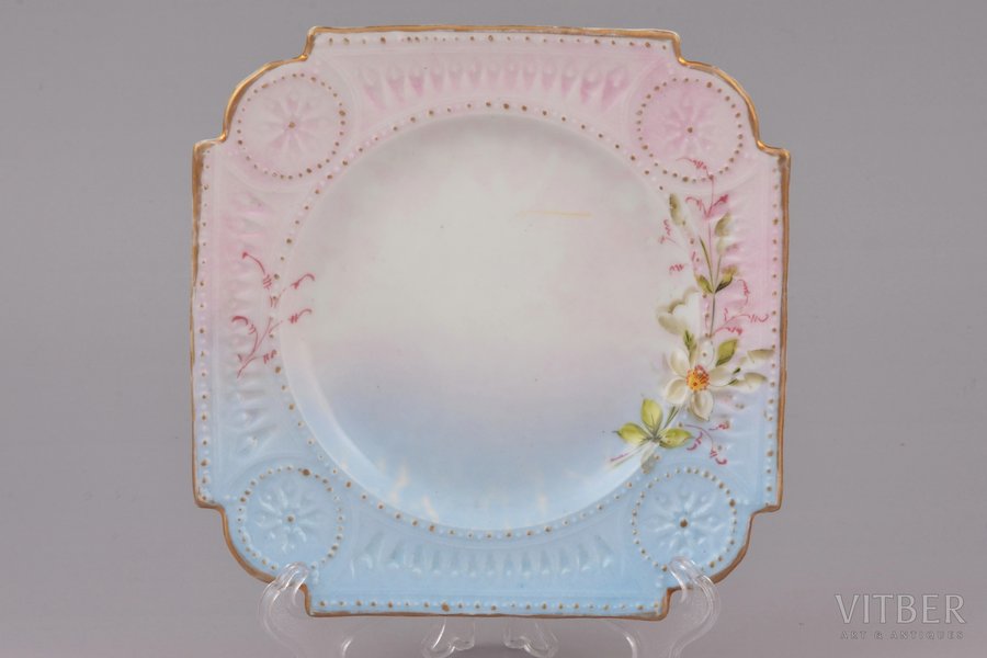 декоративная тарелка, фарфор, Фарфоровый завод Гарднера, Российская империя, 1870-1890 г., 15 x 15 см