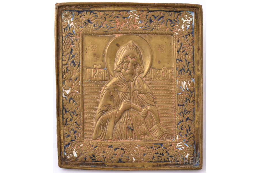 icon, Saint Niphon of Athos, copper alloy, 2-color enamel, Russia, the border of the 19th and the 20th centuries, 11.1 x 9.7 x 0.5 cm, 228.4 g.