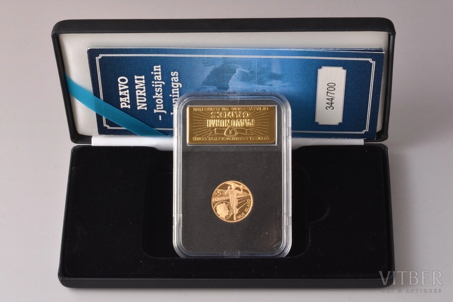 Niue, 5 dollars, 2013, 40th Anniversary of the Death of Paavo Nurmi, gold, fineness 900, 3.11 g, fine gold weight 2.7992 g, KM# 1193