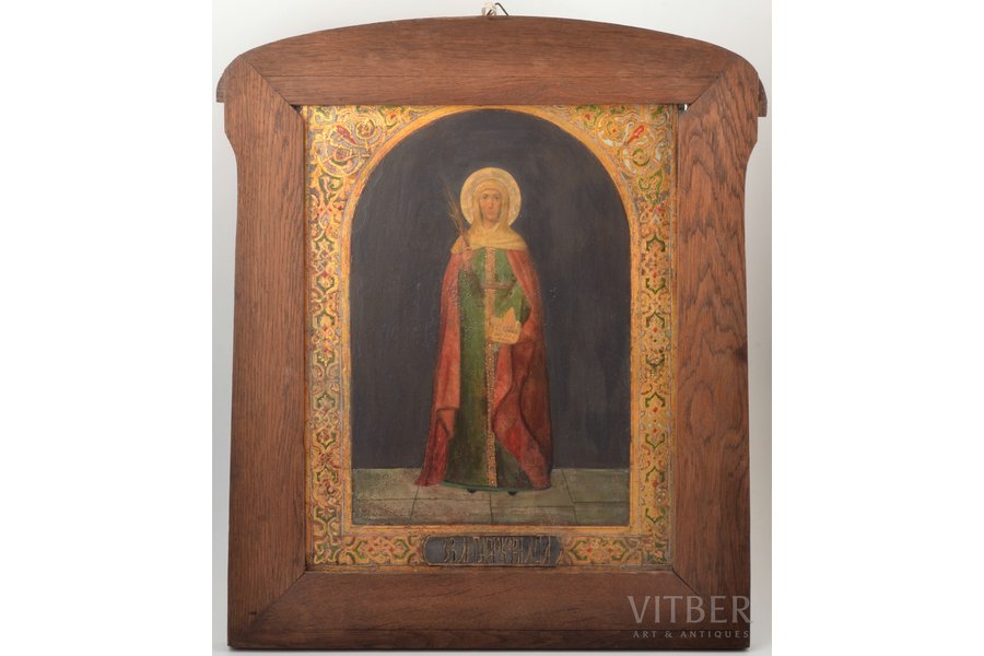 icon, Saint Paraskeva, painted on zinc, painting on gold, Russia, the border of the 19th and the 20th centuries, 50.3 x 43.4 x 2 cm