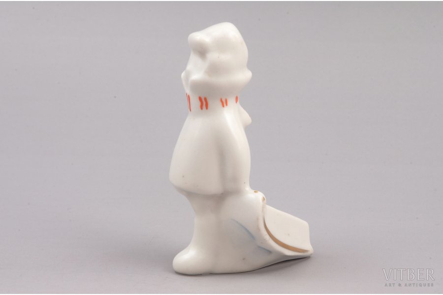 figurine, Kid with sledges, porcelain, Riga (Latvia), USSR, Riga porcelain factory, the 60ies of 20th cent., 8.4 cm, first grade, minor chip near the stamp