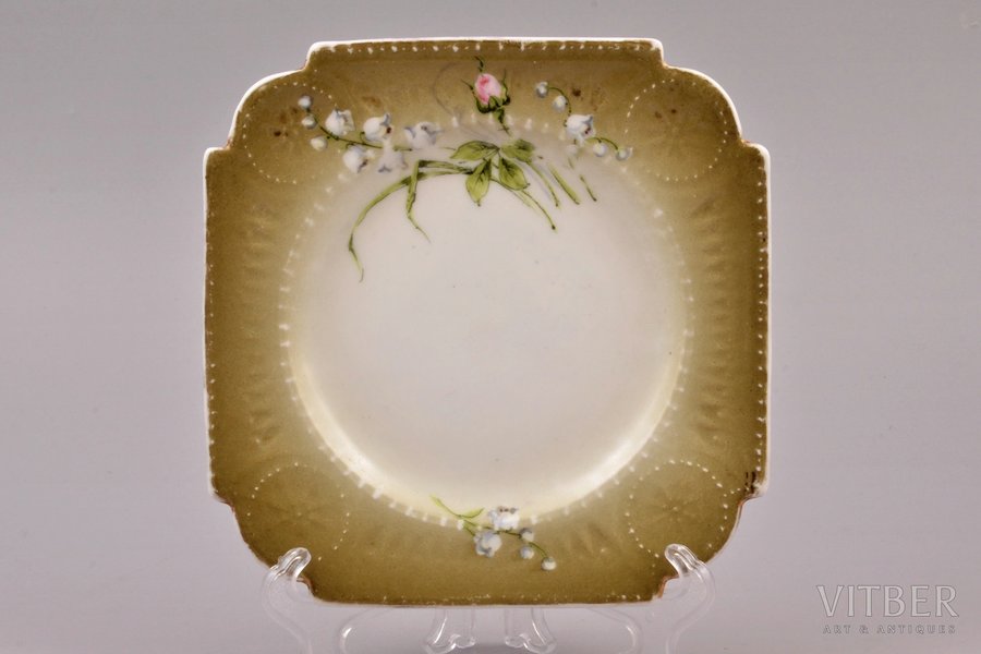 decorative plate, "Flowers", porcelain, Gardner porcelain factory, Russia, 1870-1890, 15 x 15 cm