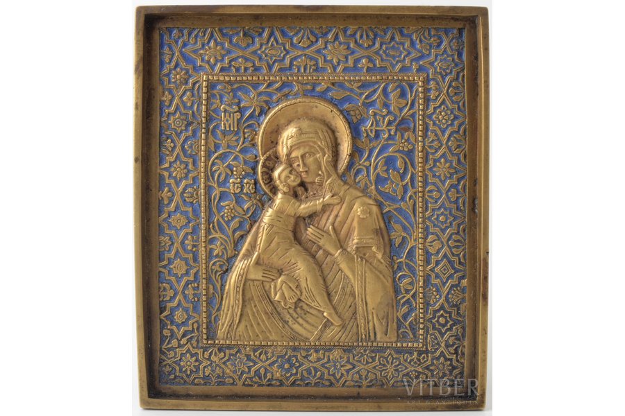 icon, Our Lady of Vladimir, copper alloy, 1-color enamel, Russia, the border of the 19th and the 20th centuries, 13.9 x 12.2 x 0.6 cm, 409.85 g.