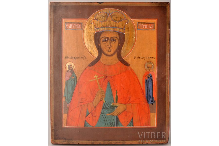 icon, Saint Martyr Catherine, board, painting on silver, tempera, Russia, 30.1 x 25.4 x 2.3 cm