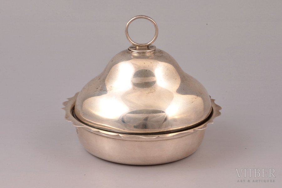 butter dish, silver, 925 standard, weight of silver items 176, glass, Ø 12 cm, h (with lid) 10 cm, London, Great Britain, import hallmark of Finland