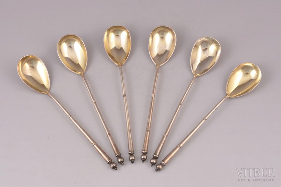 set of 6 teaspoons, silver, 84 standard, total weight of items 104, 14.1 cm, 1896-1907, Moscow, Russia
