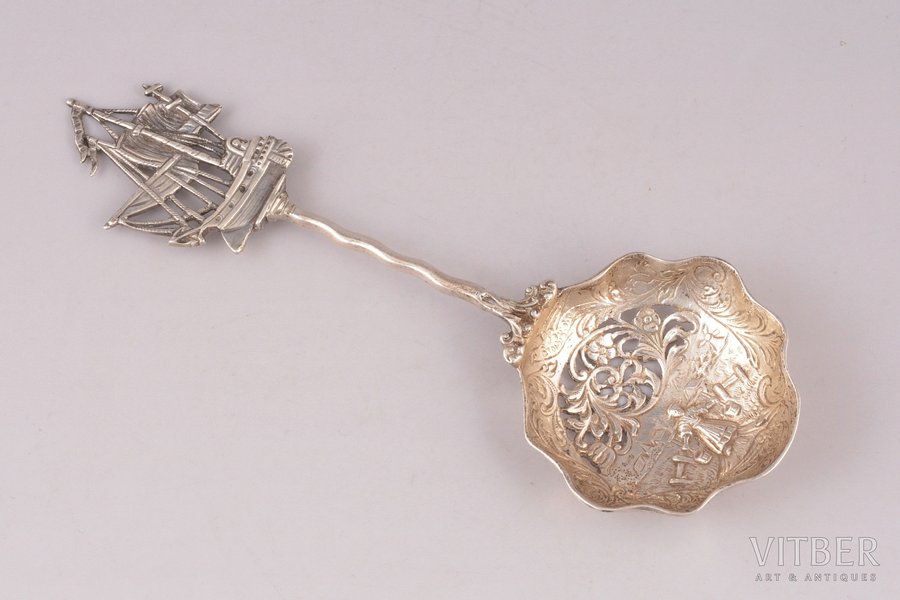 spoon, silver, 830 standard, 47.45 g, engraving, 17.2 cm, Germany
