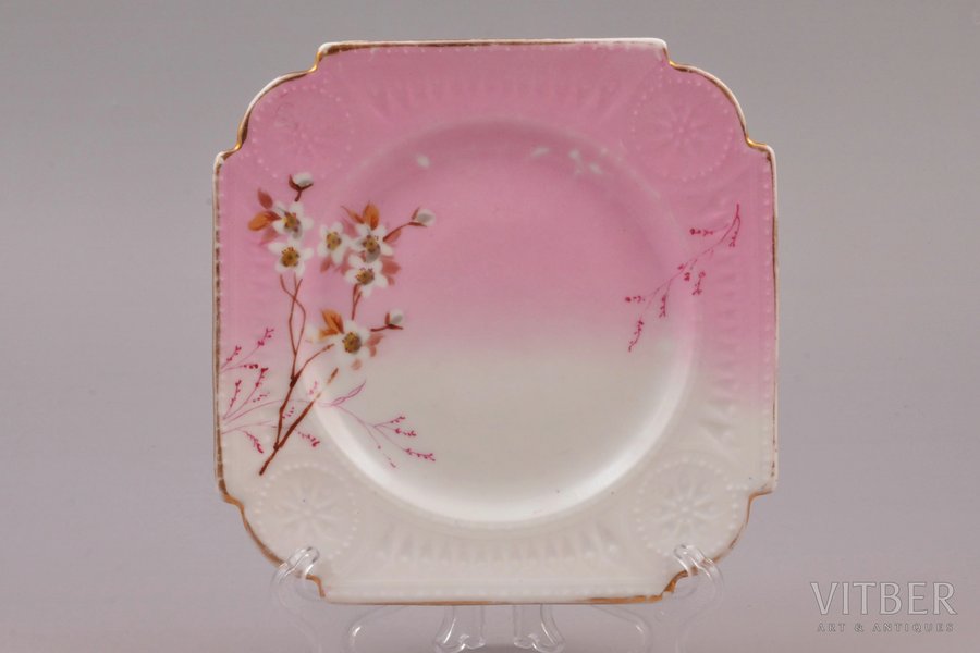 decorative plate, "Flowers", porcelain, Gardner porcelain factory, Russia, 1870-1890, 15 x 15 cm