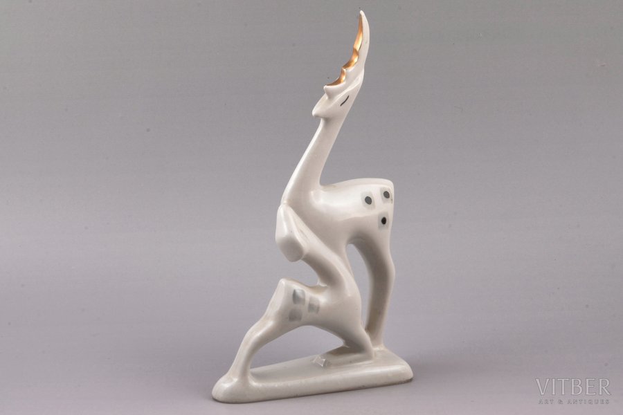 figurine, Deers, porcelain, Riga (Latvia), USSR, Riga porcelain factory, molder - Levon Agadzanjan, 1968, 20.5 cm, second grade
