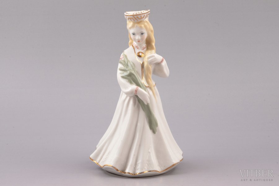 figurine, A girl in traditional costume with reed, porcelain, Riga (Latvia), USSR, Riga porcelain factory, molder - Regīna Karkunova, the 60ies of 20th cent., 14.9 cm, first grade