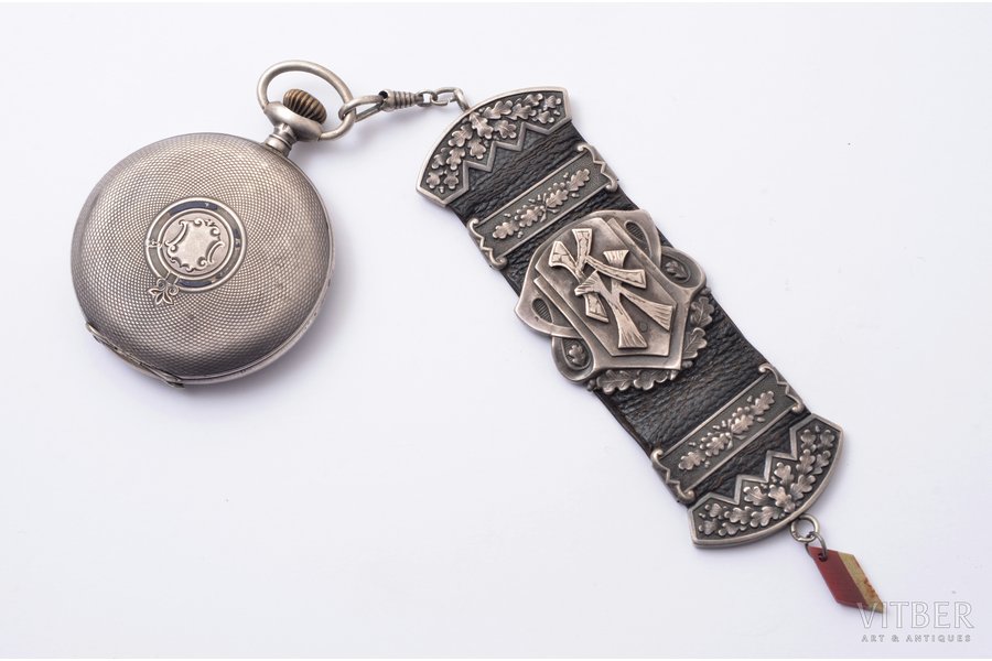 pocket watch, watch fob, Switzerland, Latvia, the 1st half of the 20th cent., silver, 84, 875 standart, Ø 51 mm, mechanism in working order, awarded Karlis Kraсis, related lots on additional attachment