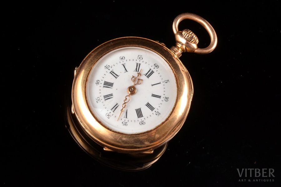 карманные часы, Франция, 20-й век, золото, 750 проба, 20.75 г, Ø 30 мм, механизм в рабочем состоянии