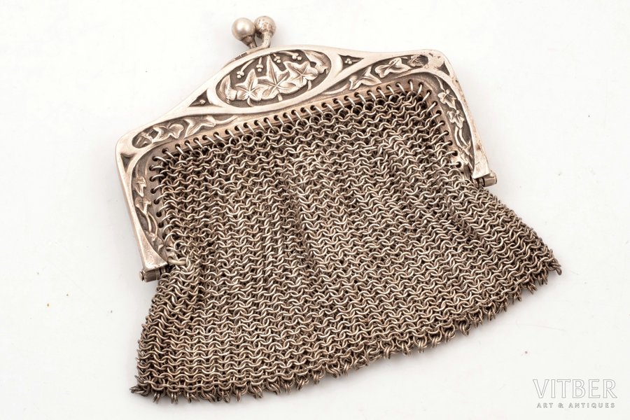 кошелёк, серебро, 800 проба, 72.4 г, кольчужное плетение, 7.7 x 7.5 см, Франция