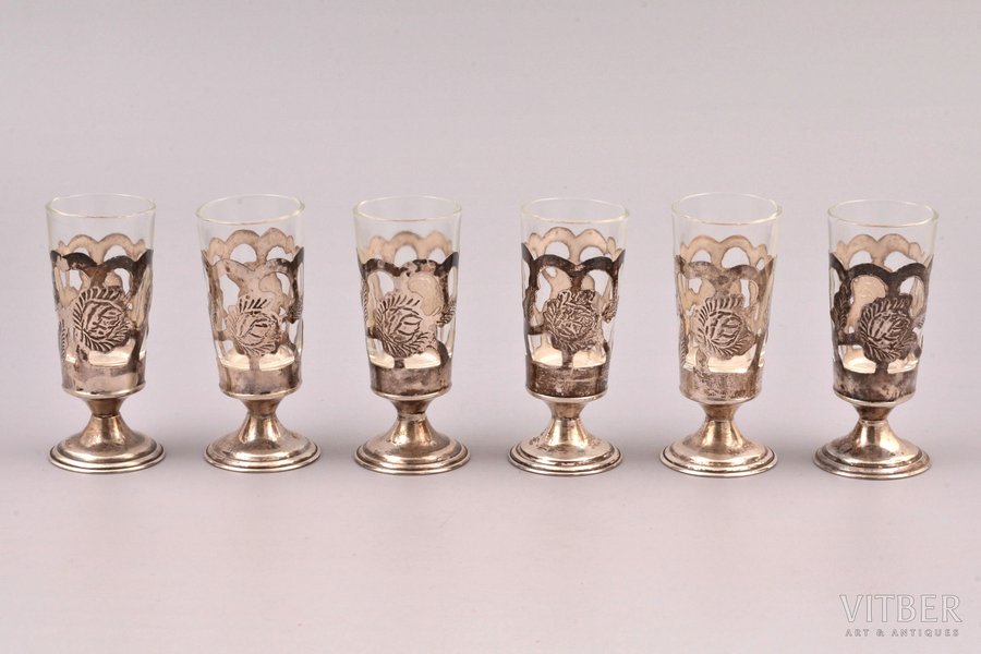 set of 6 small glasses, silver...