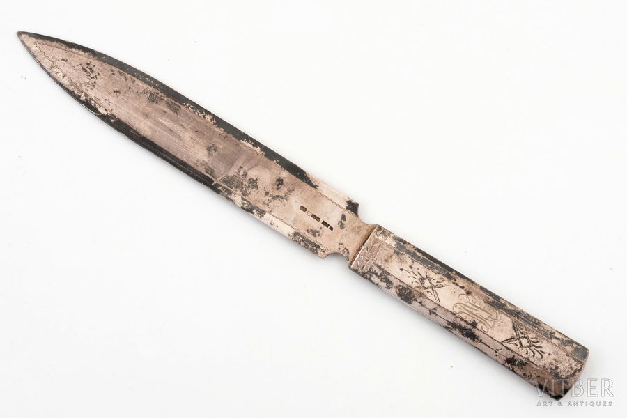 knife, silver, 830 standard, 35.50 g, engraving, 21.1 cm, Finland