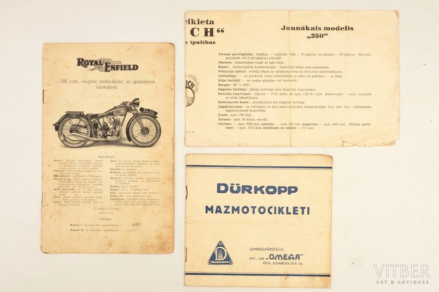 рекламное издание, Мотоциклы, 3 шт., Латвия, 20-30е годы 20-го века