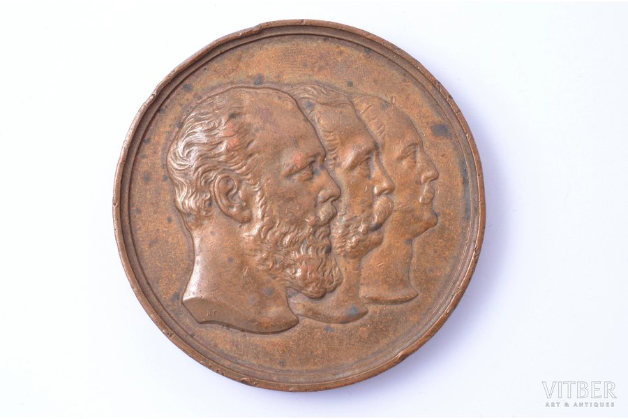 настольная медаль, В память 50-летия Московской биржи, бронза, Российская Империя, 1889 г., Ø 65 мм, 149.70 г