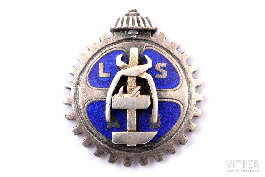 badge, LSAB, Association of Latvian Craftsmen, silver, Latvia, USSR, the 30ies of 20th cent., 22.4 x 19.7 mm, 4 g