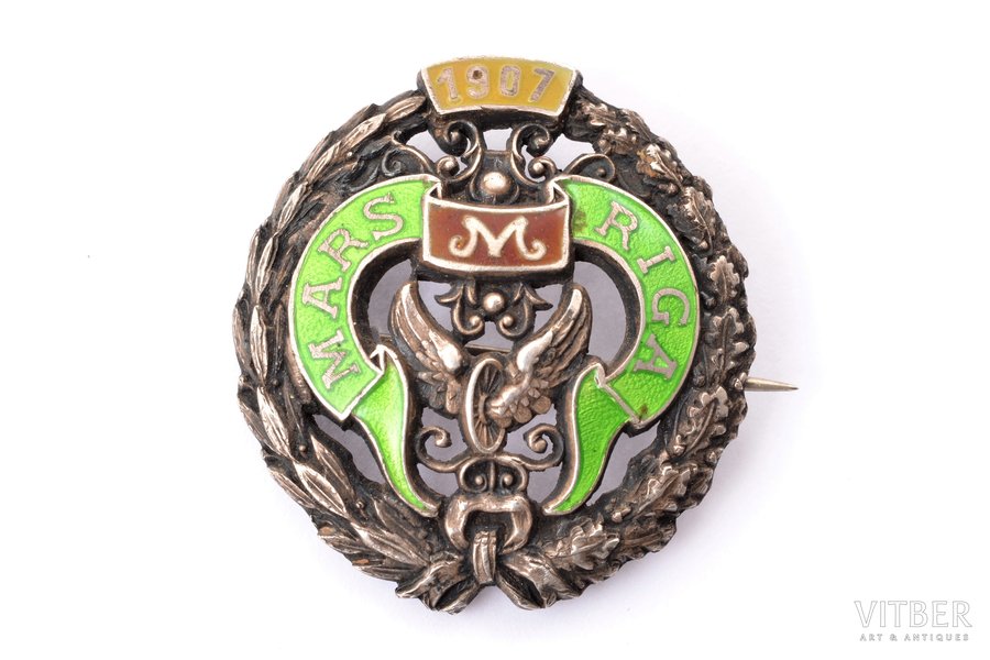 badge, sports society "Marss", silver, Latvia, Russia, 1907, 35.4 x 33 mm