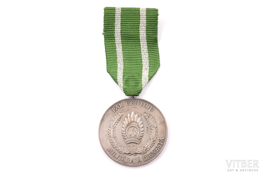 медаль, За усердие в военной службе, награда командира Национальных вооруженных сил, № 645, серебро, Латвия, 90-е годы 20-го века, 42.4 x 38.4 мм