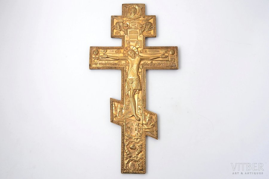 krusts, Kristus Krustā Sišana, vara sakausējuma, zeltījums, Krievijas impērija, 19. un 20. gadsimtu robeža, 38 x 20 x 0.7-0.8 cm, 1150 g.