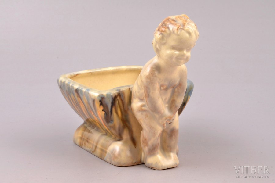 figurine, A vase with a figure, faience, Riga (Latvia), M.S. Kuznetsov manufactory, the 30-40ties of 20th cent., 8 x 10.5 / h 10 cm