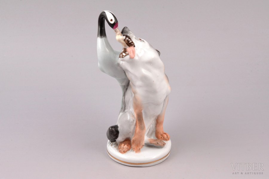 figurine, The Wolf and the Crane, porcelain, USSR, LFZ - Lomonosov porcelain factory, molder - B.Y. Vorobyev, the 50-60ies of 20th cent., h 15.5 cm, top grade