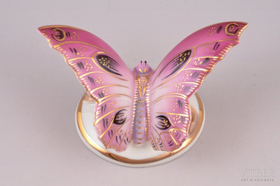 figurine, Butterfly, porcelain, Riga (Latvia), USSR, Riga porcelain factory, the 50ies of 20th cent., h 4.9 cm, first grade