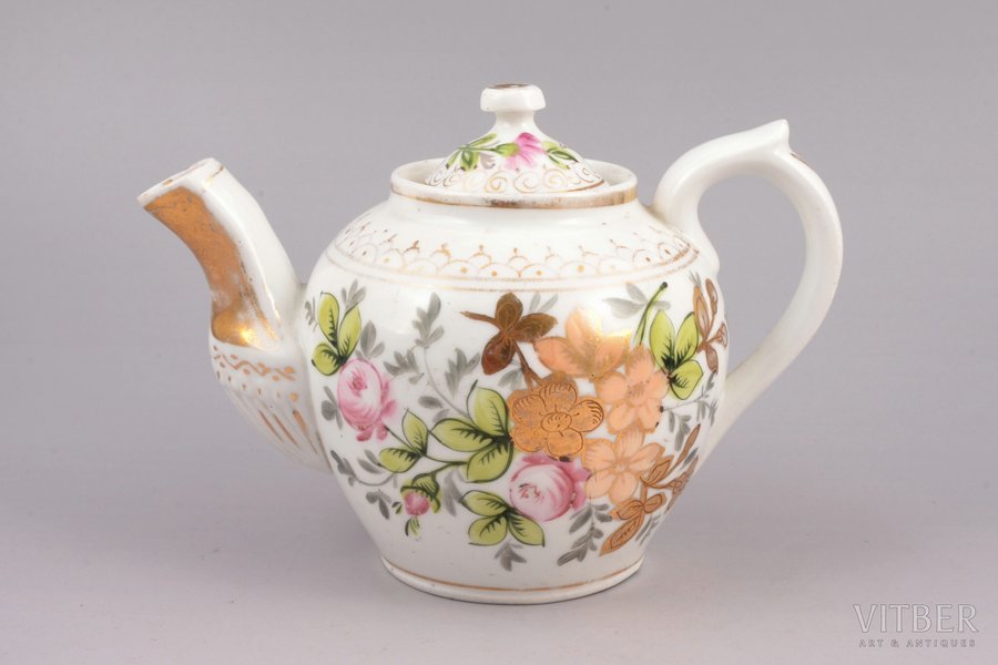 teapot, gold plated, porcelain...