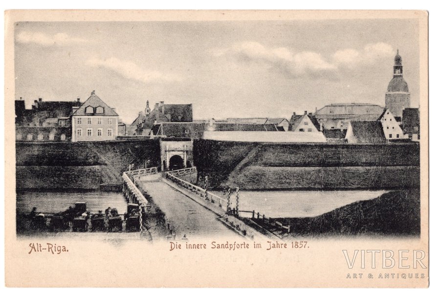 postcard, Riga, fortress wall gate Smilshu street, Latvia, Russia, beginning of 20th cent., 14x9,2 cm